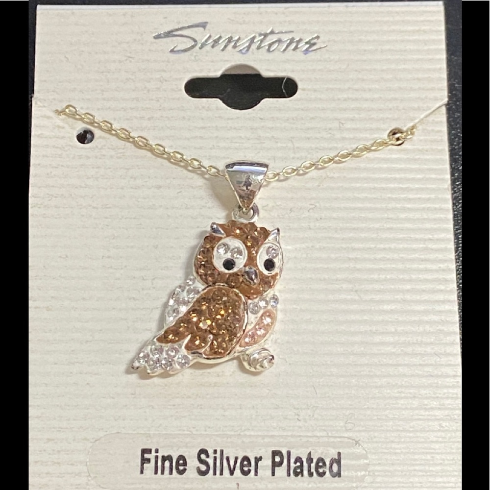 Fine Silver Plated Owl Pendant NWT